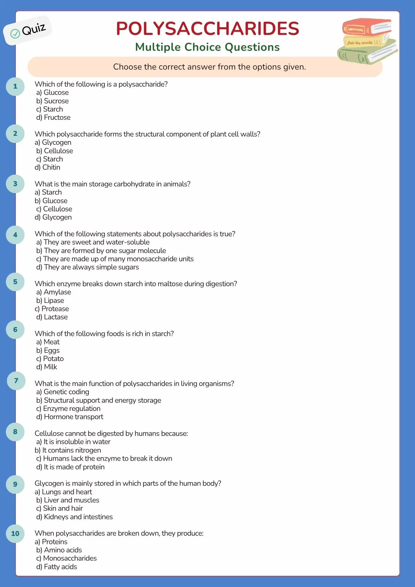 Polysaccharides Multiple Choice Quiz