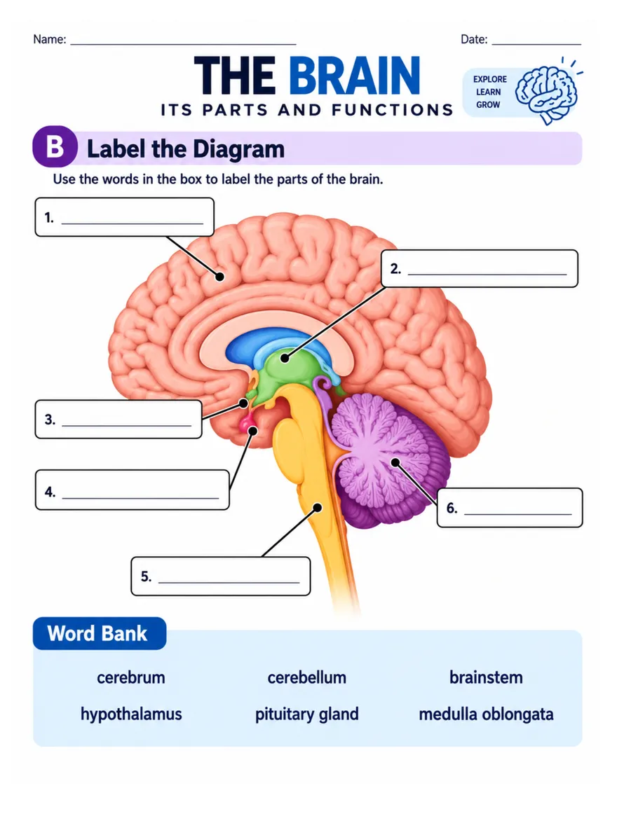 The brain: label the diagram worksheet preview