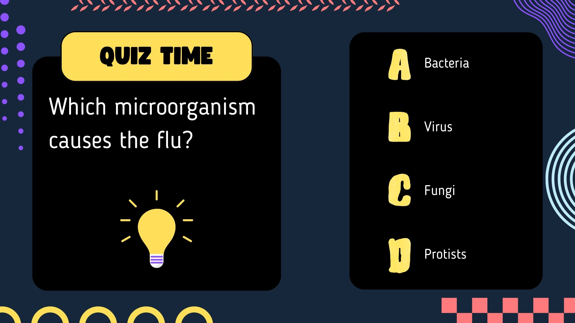 Quiz Time - Which microorganism causes the flu?