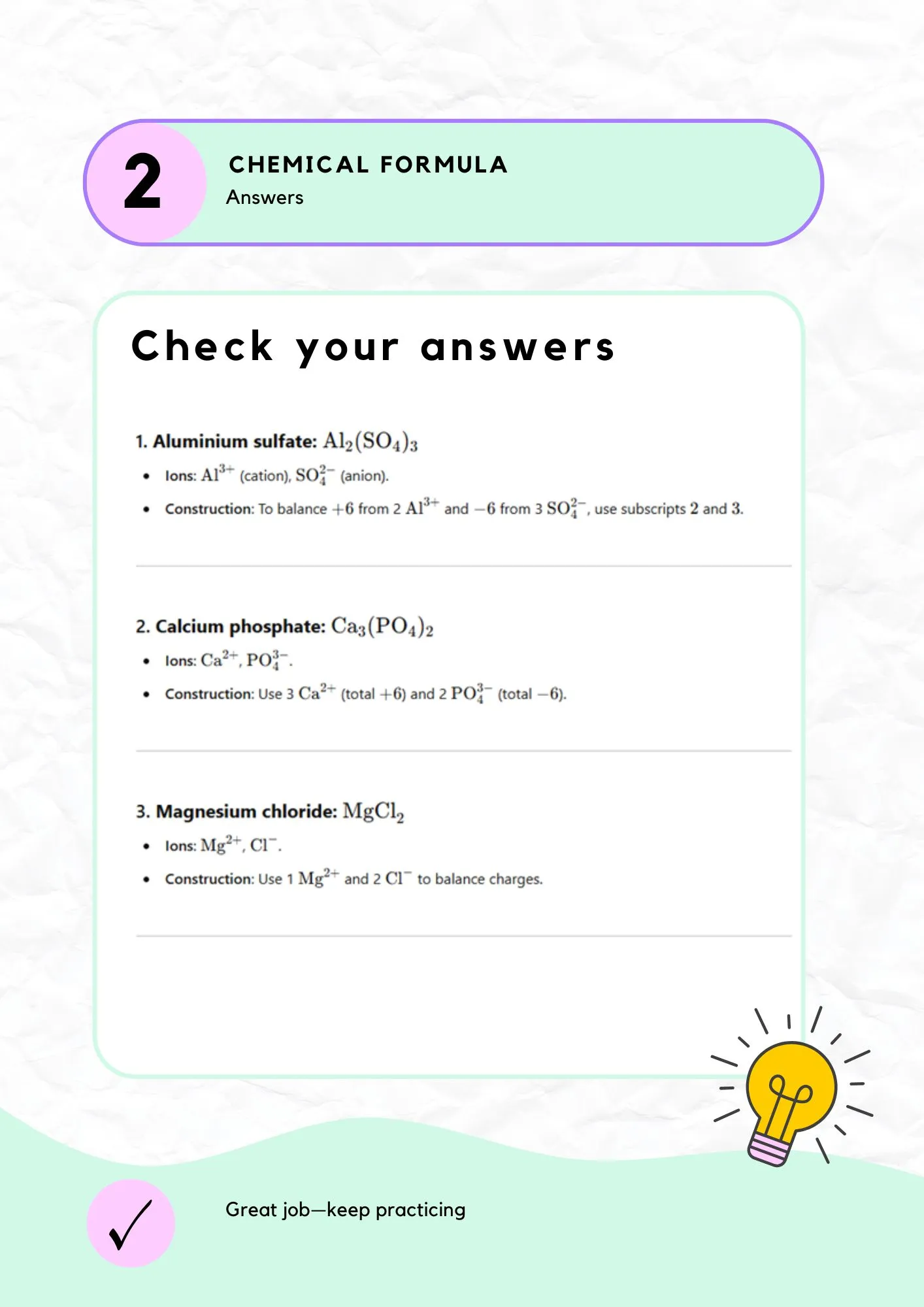 Chemical Formula Answers 1