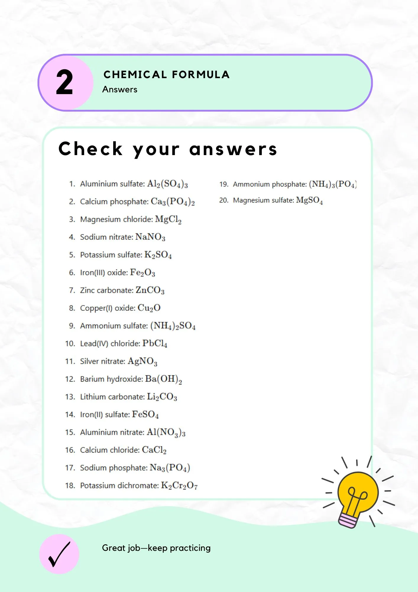 Chemical Formula Answers 2